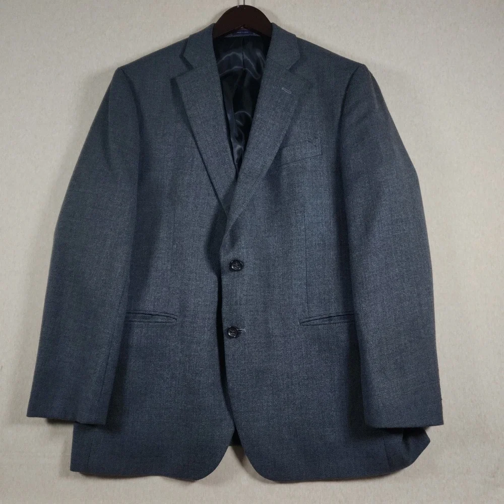 100 Merino Wool Sport Coat Mens 44R Gray Blazer Dark Academia Stafford Jacket